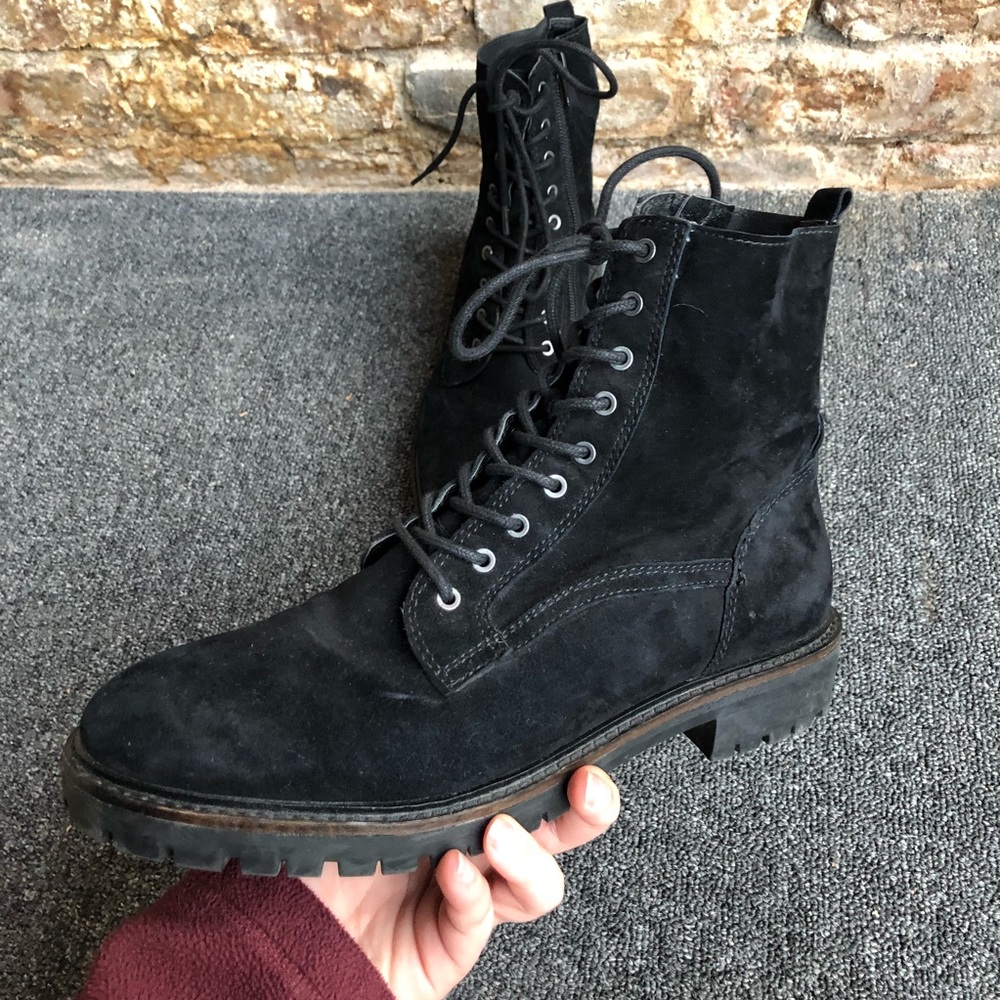Black Leather Lucky Brand Combat Boots